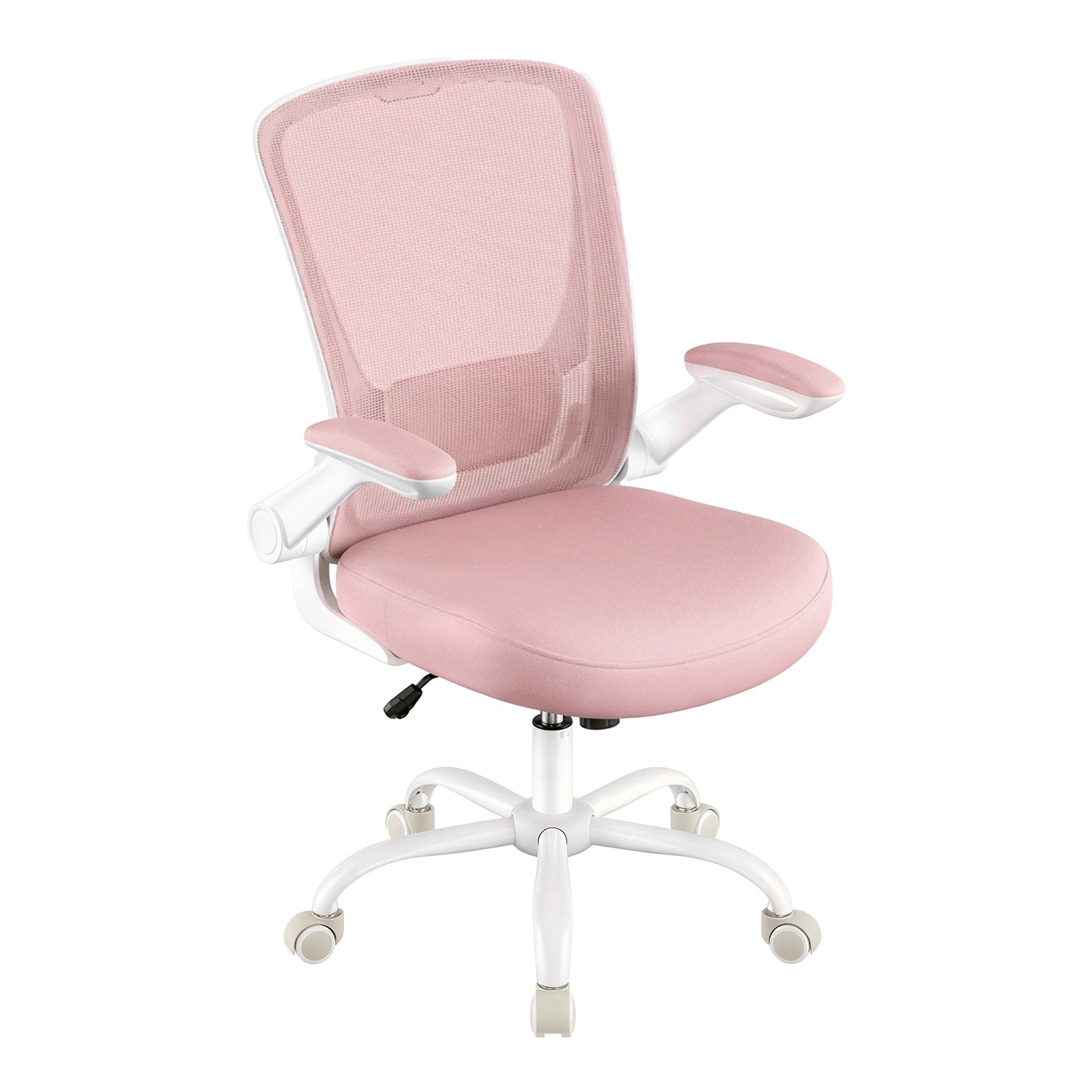 JOYFURNOS Chaise de bureau ergonomique blanc nuage en maille – Accoudoirs relevables, épais coussin en mousse, inclinaison 90–105°, hauteur réglable 103–110 cm