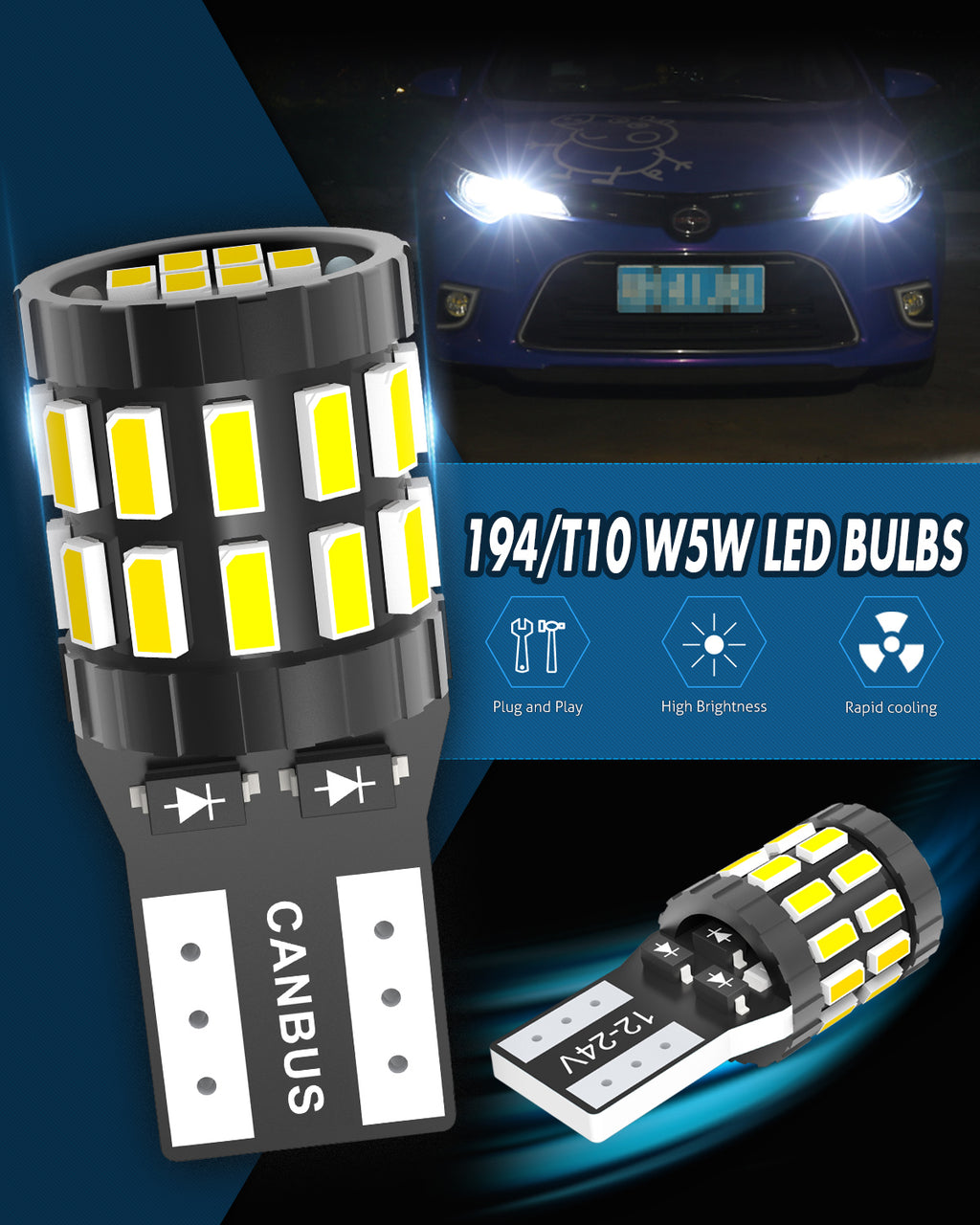 Katur 194 T10 W5W 501 168 Ampoule LED ultra lumineuse 6000 K blanc xénon 12-24 V compatible bus CAN sans erreur, ampoule LED de remplacement pour plafonnier, liseuse
