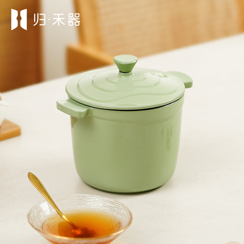 Pot pour aliments pour bébés en fonte émaillée, mini faitout multifonction pour 1 personne pour bouillie et soupe, compatible avec les plaques à induction, hot pot pour 1 personne