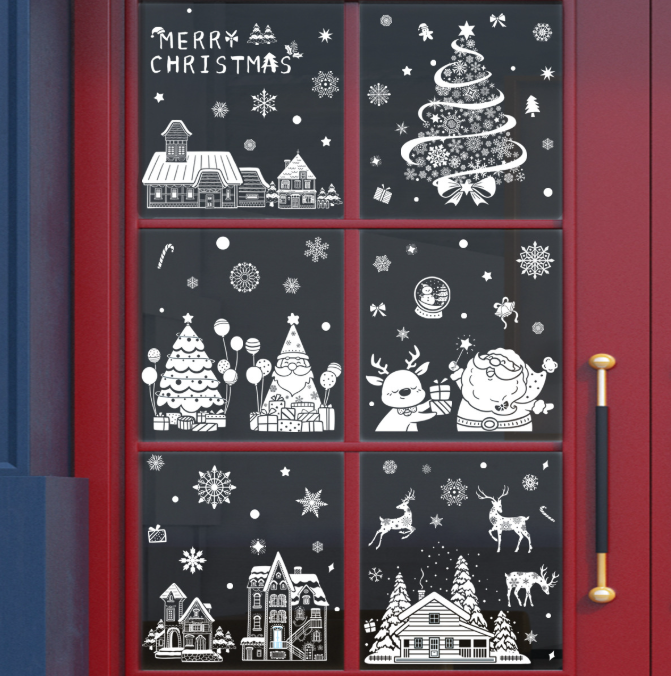 JU7CER Autocollants de fenêtre de Noël, style Père Noël et renne, autocollants adhésifs, 9 feuilles. Autocollants de fenêtre de Noël adaptés aux fenêtres d'hiver, décorations, vitres