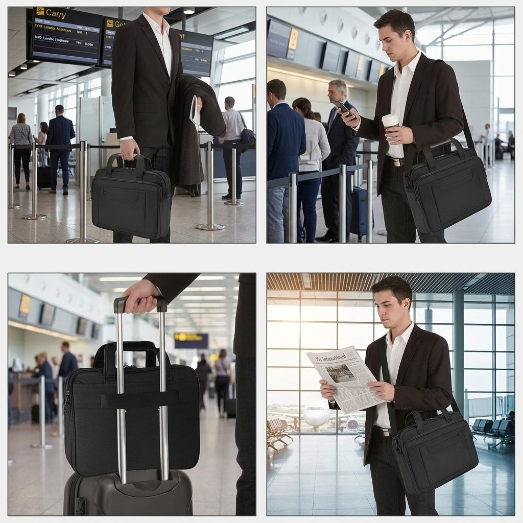 Sacoche pour ordinateur portable 15,6 pouces, porte-documents imperméable pour ordinateur portable pour hommes et femmes, grand sac messager professionnel à bandoulière pour ordinateur, Noir