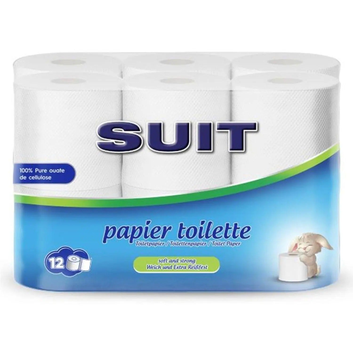 SUIT Papier Toilette Doux & Résistant, 2 Plis, 150 Feuilles par Rouleau, 12 Rouleaux