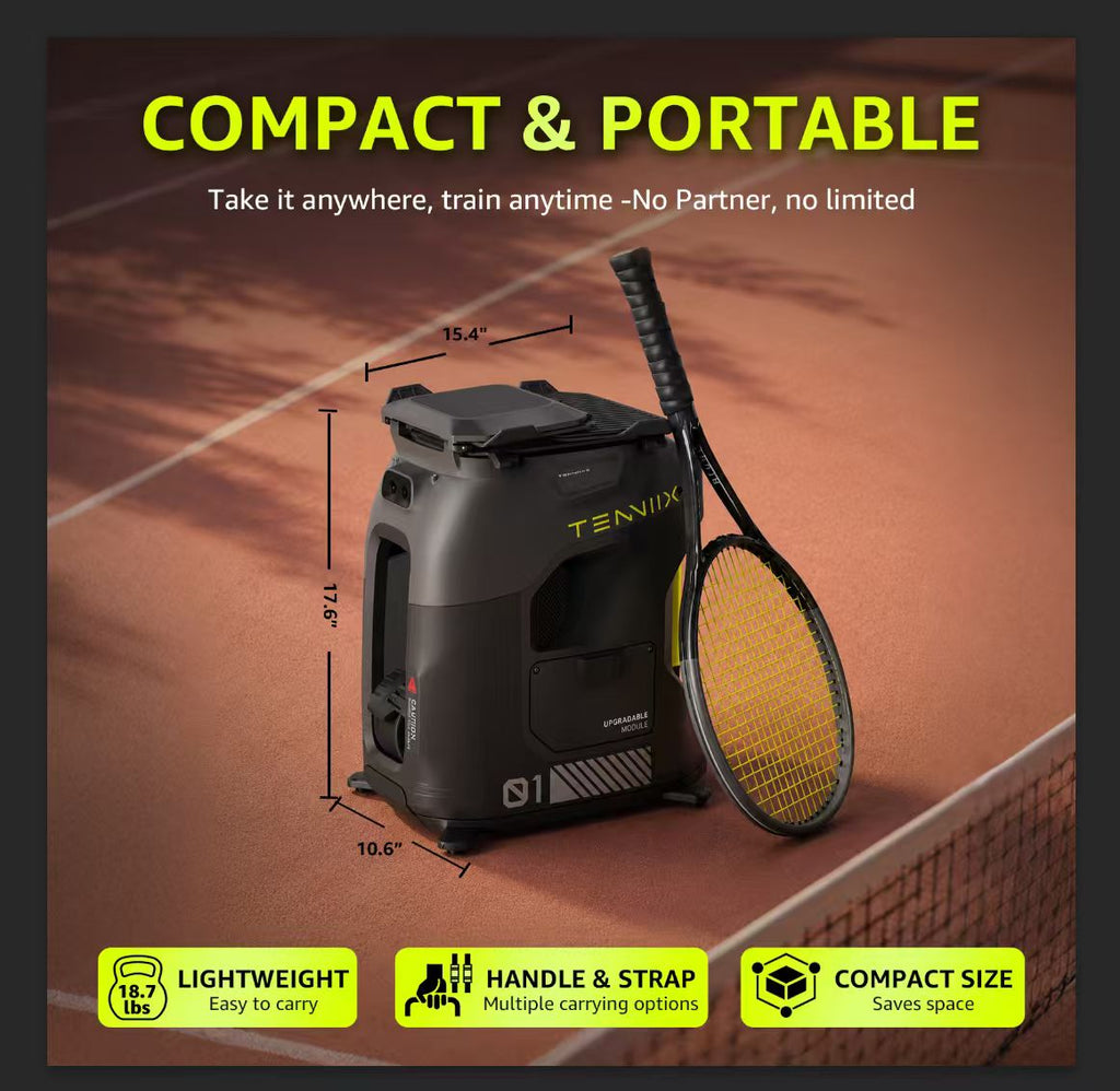 TENNIIX Robot de tennis IA basique, Noir de jais, 100+ modes de service, Contrôle vocal et par application, Écran LED, Moteur QDD, Plus de 1000 modes d'entraînement personnalisés