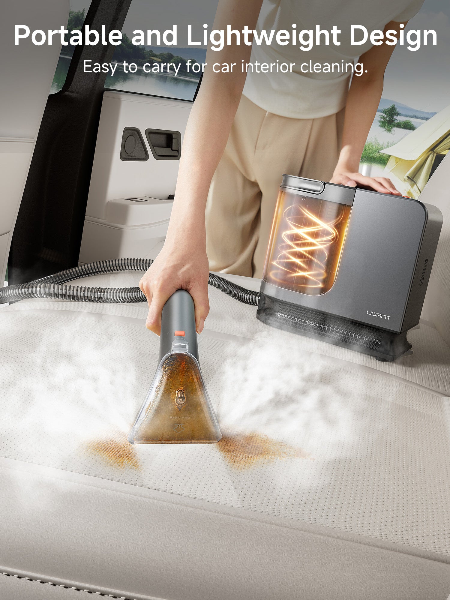 UWANT B400 Nettoyeur de Taches Gris, Vapeur Rapide 30 s, Élimination 100 % des Acariens et 99 % + des Bactéries, Moteur 600 W, Aspiration 18000 Pa, Lits, Canapés, Tapis, Voitures et Sols Durs