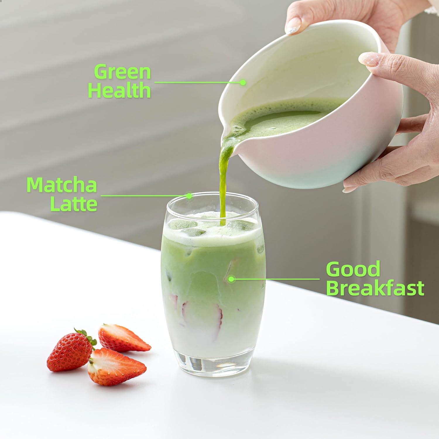 TEANAGOO Fouet à matcha, Kit matcha rose, Kit matcha dégradé rose, Ensemble fouet à matcha pour préparer le petit-déjeuner et des boissons lactées