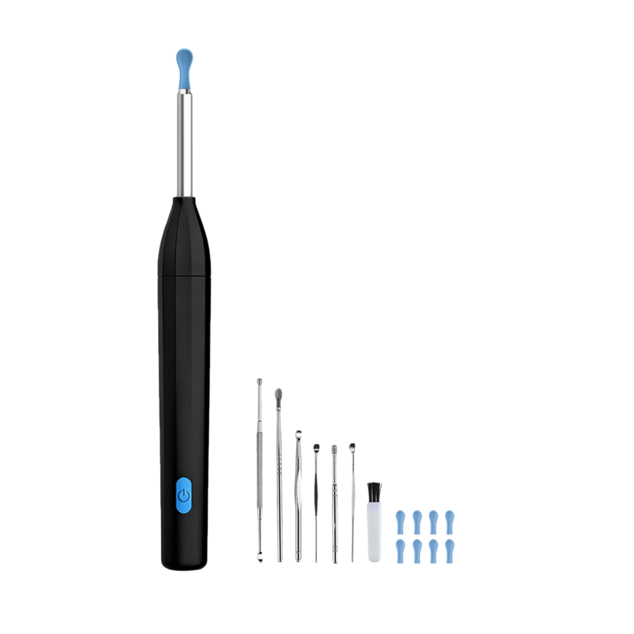 Sunluxy Outil d'extraction de cérumen avec caméra 5 MP et 7 kits, 6 lumières LED, embouts souples en silicone, étanche IPX5, rechargeable Type-C, compatible avec iOS et Android – P2, noir