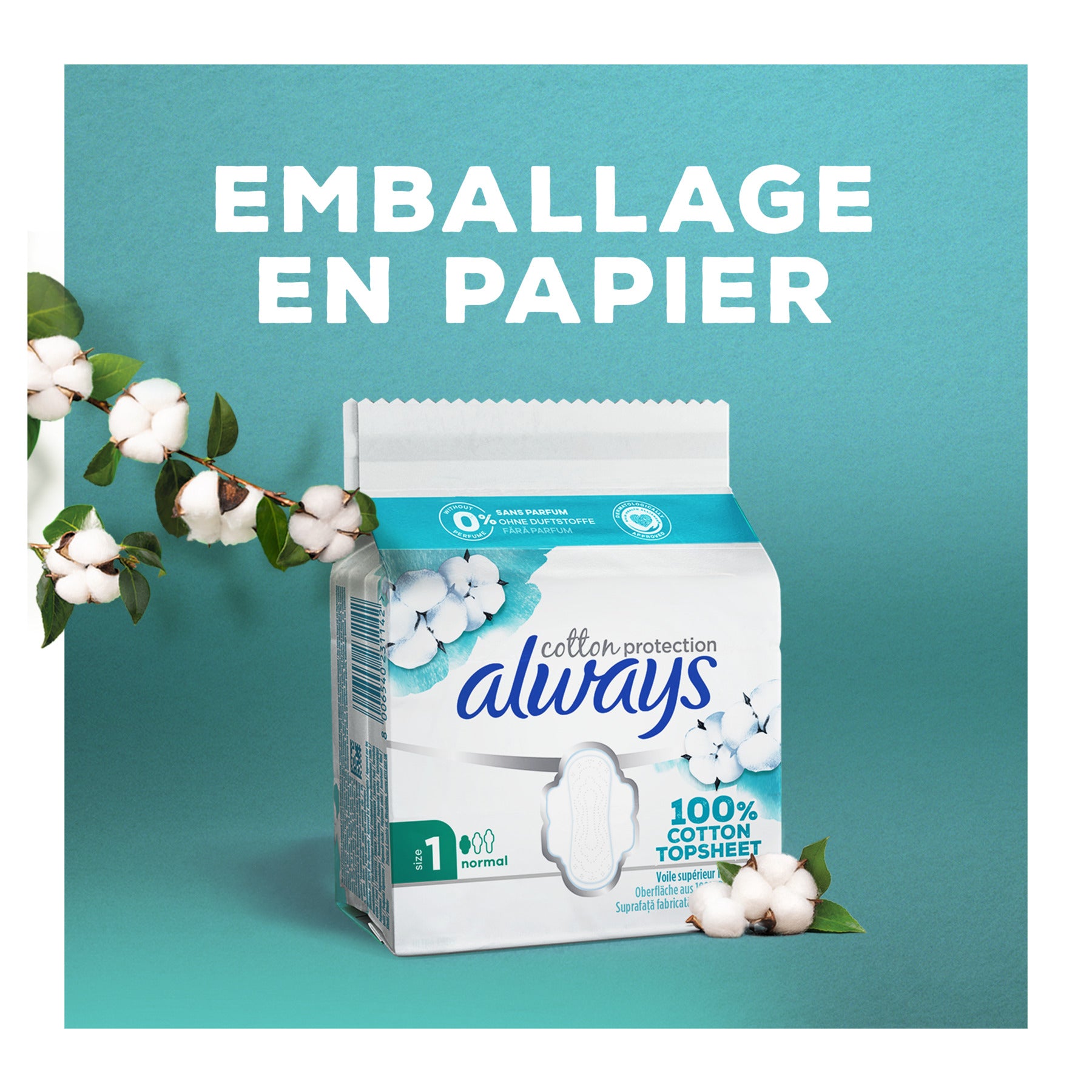 Always Protection coton Serviettes hygiéniques Taille 1 Normal Lot de 22 serviettes
