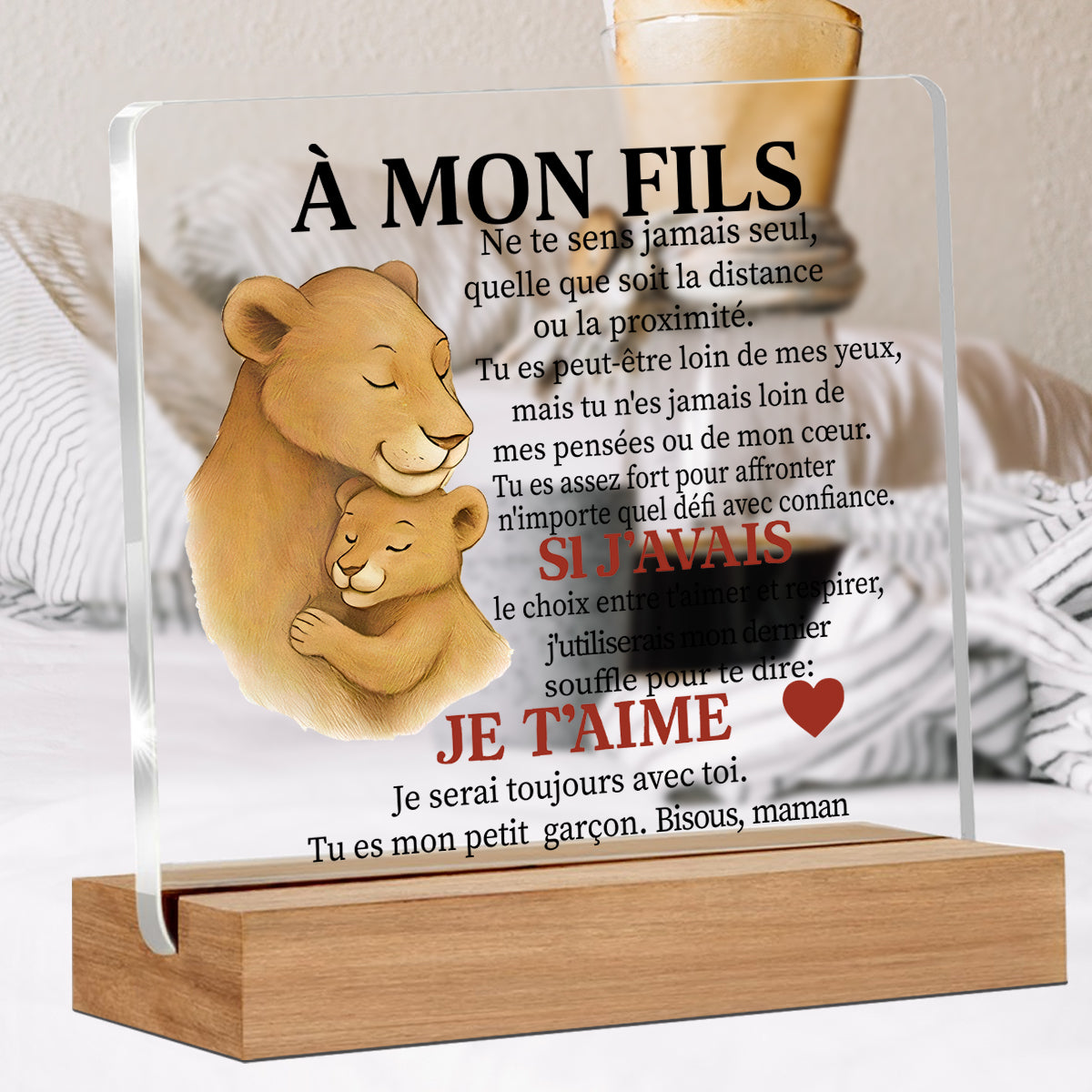Alphynix 1 pc plaque mère-fils française, "MON FILS" cadeau en acrylique avec motif lionne et lionceau