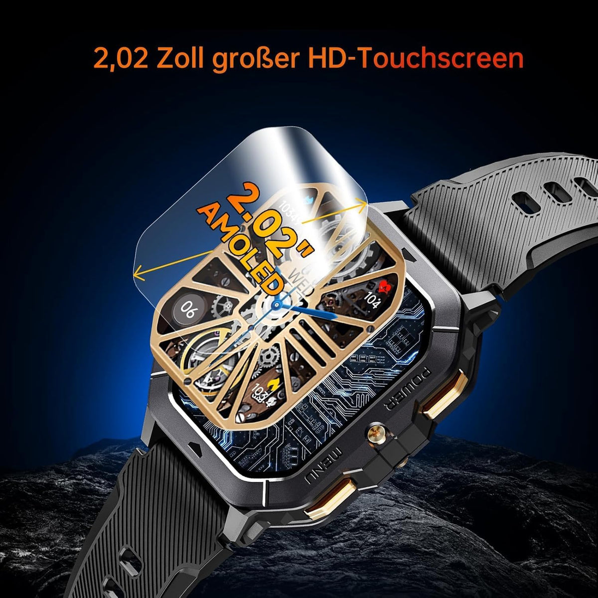 OUKITEL BT101 Montre Connectée Noire-Montre connectée militaire homme écran 2,02 pouces appel Bluetooth étanche tracker fitness 410mAh plus de 100 modes sportifs compatible Android iOS