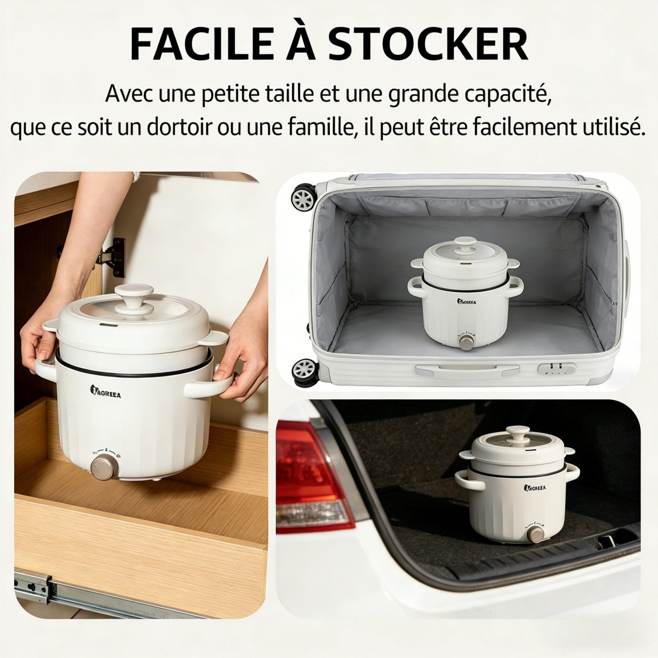 IAGREEA Mijoteuse, marmite électrique compacte 1000 W 2,6 L avec panier vapeur, 2 réglages de puissance, revêtement antiadhésif et contrôle de la température