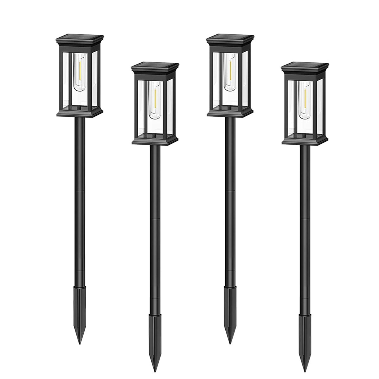 VIVREAL Lot de 4 piquets de terre carrés transparents à filament de tungstène, Promotion du Nouvel An, Meilleures idées cadeaux