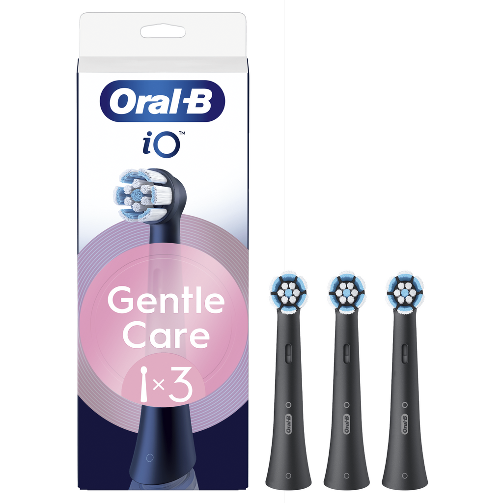 Oral-B iO Gentle Care Noir - Brossettes de Rechange Originales pour Brosse à Dents Électrique - Gencives Sensibles - Pack de 3