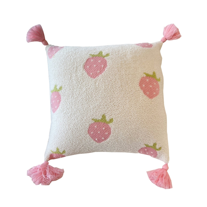MEROPE, Housse de coussin en tricot acrylique sherpa, 50x50 cm, fraise, 1 pack