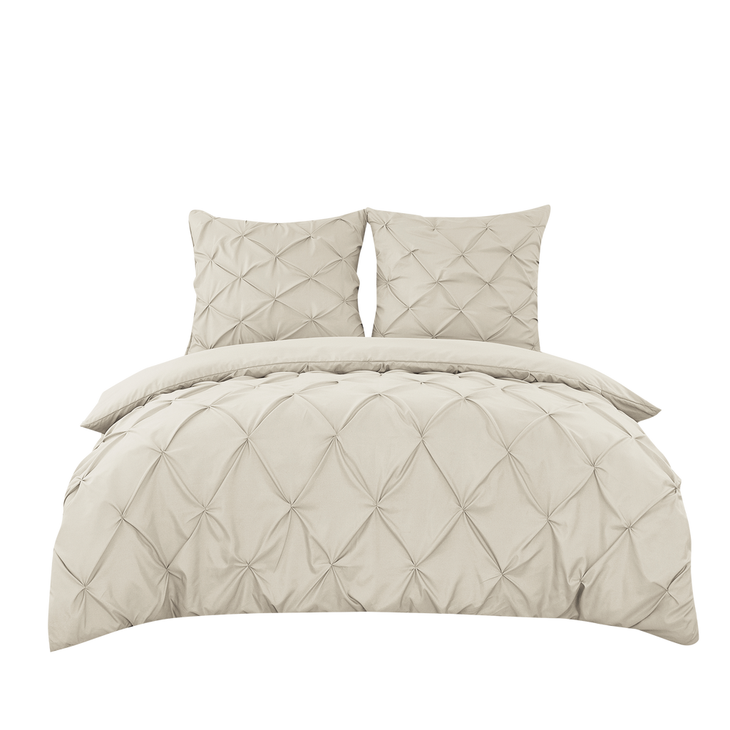 Ensemble housse de couette et taies d'oreiller, coloris naturel, en lin, effet plissé, aspect filé, 140 x 200 cm + 65 x 65 cm x 1