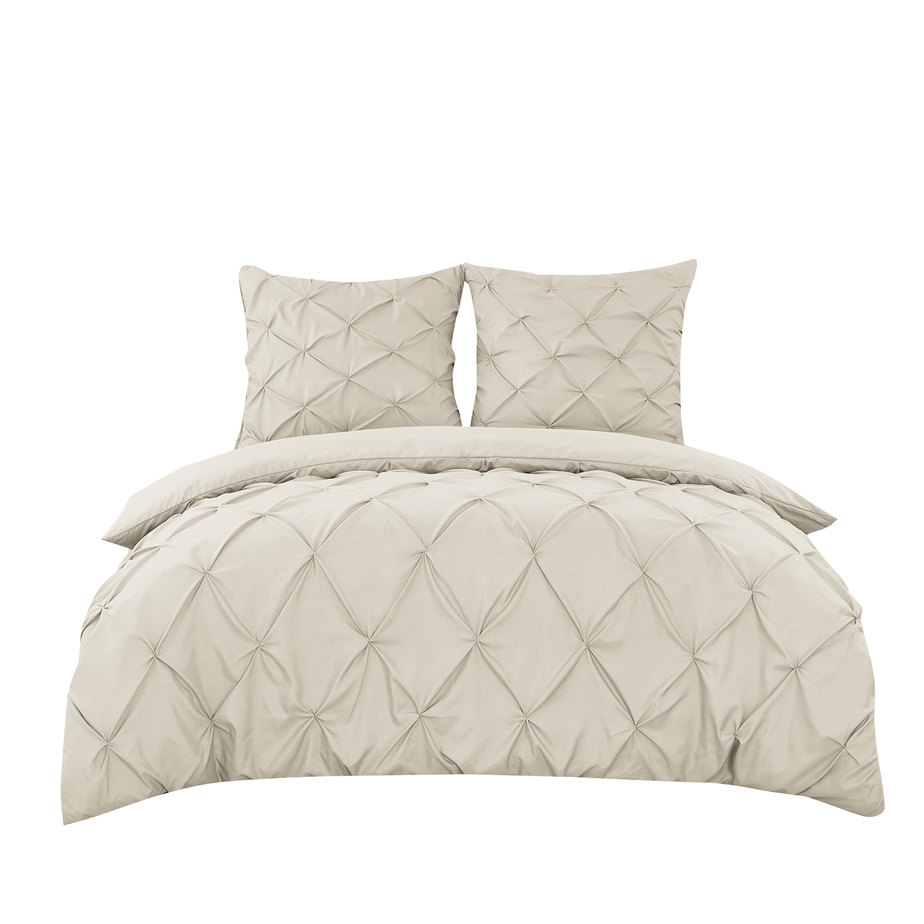 Ensemble housse de couette et taies d'oreiller, coloris naturel, en lin, effet plissé, aspect filé, 140 x 200 cm + 65 x 65 cm x 1