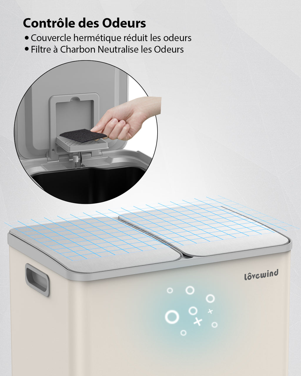 Poubelle de cuisine 60 L (2 x 30 L) en acier inoxydable, poubelle et bac de recyclage combinés avec couvercle à fermeture douce, poubelle à pédale à double compartiment pour recyclage, abricot