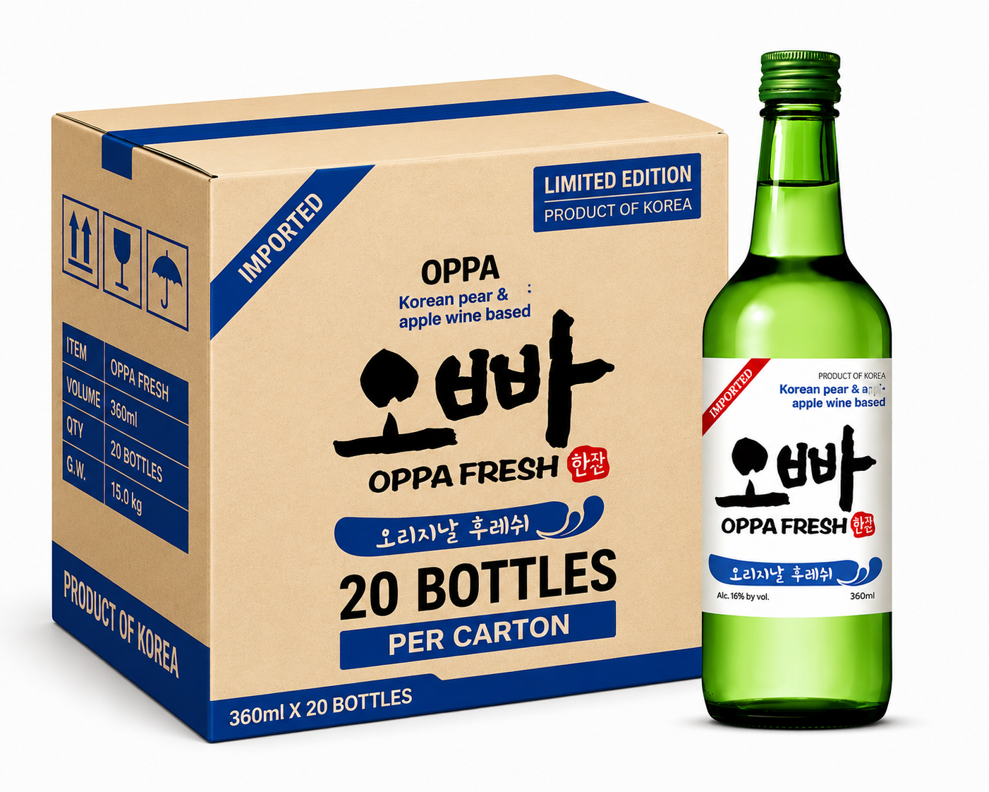 OPPA Soju frais 16 % - 20 x 360 ml