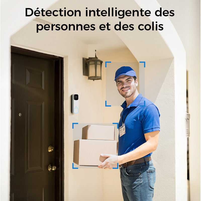 WOOX Sonnette sans fil avec caméra, sonnette vidéo 2K UHD alimentée par batterie 5200 mAh, champ de vision 170°, détection des personnes/colis, vision nocturne, audio bidirectionnel