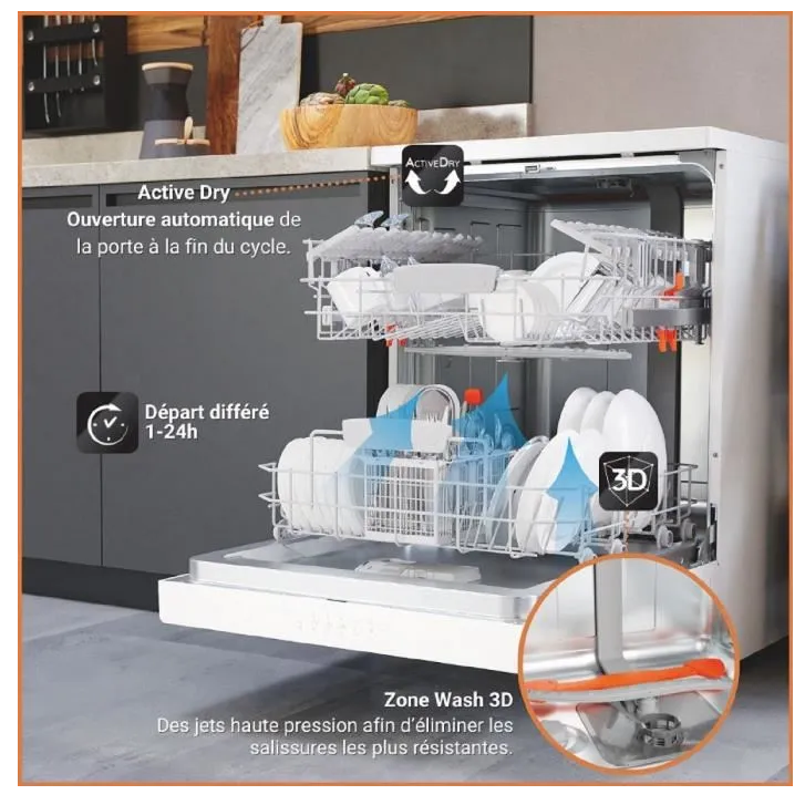 Hotpoint H4FD641A Lave-vaisselle pose libre 60 cm 41 dB Classe C blanc - 14 couverts
