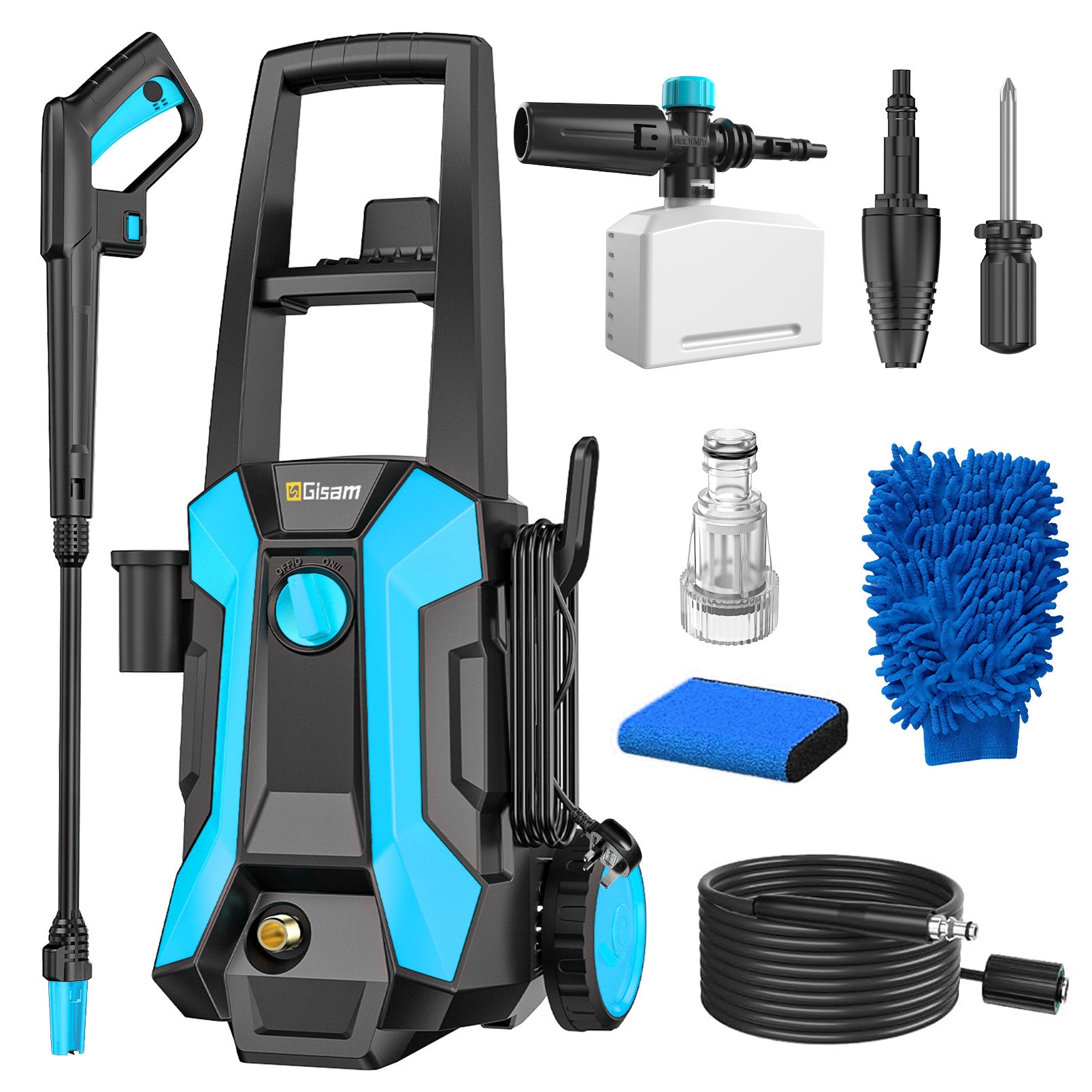 Nettoyeur haute pression électrique, 2200 W, 180 bars, 480 L/h, avec tuyau de 8 m, buse à mousse, buse rotative et pistolet haute pression pour nettoyer voitures, clôtures, terrasses