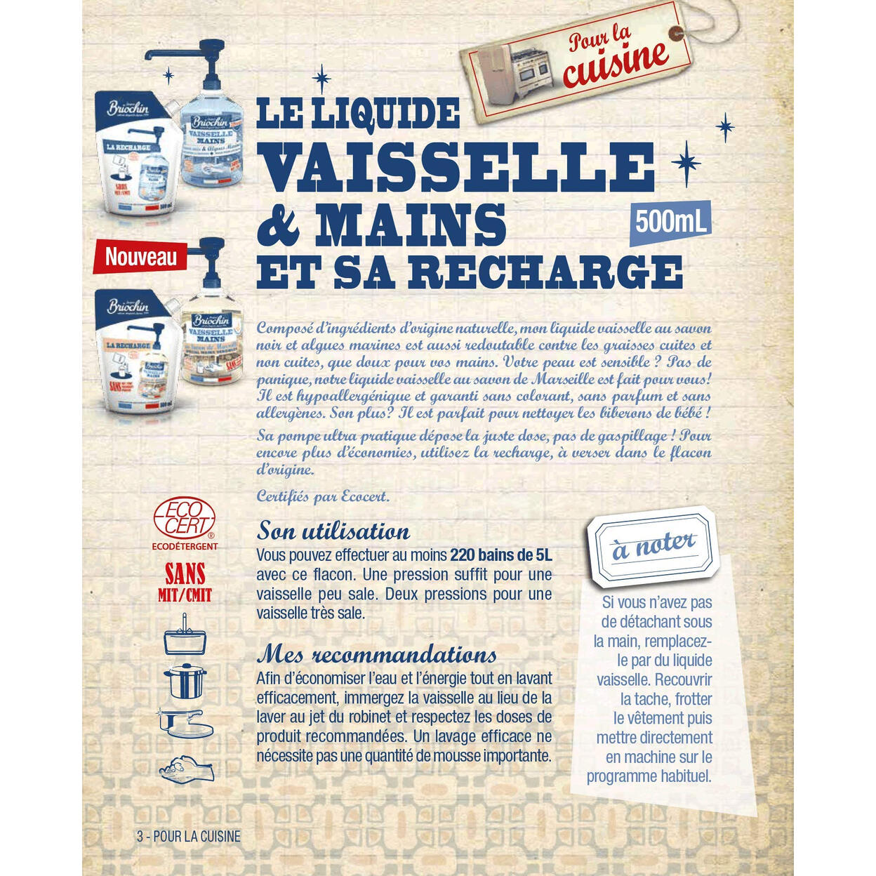 Jacques Briochin Liquide Vaisselle Algues Marines & Savon Noir, Formule Dégraissante, 4 x 500 ml (= 2 L)
