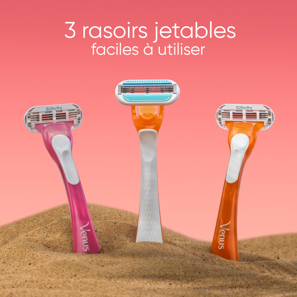 Gillette Venus Smooth Rasoirs Jetables Miami Sunset Lot de 3 Rasoirs