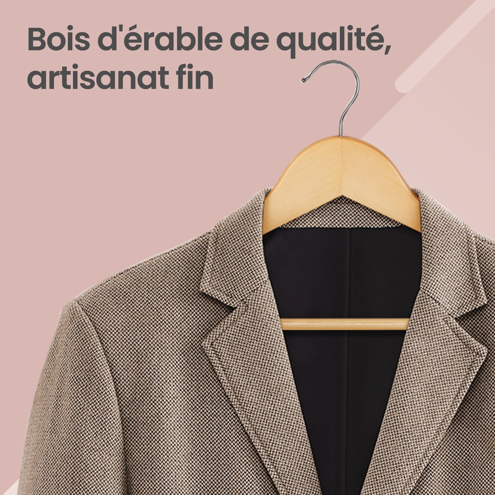 Ochama Lot de 10 cintres à manteaux en bois naturel – encoches d’épaule antidérapantes, crochet pivotant argenté 360° – parfaits pour costumes, chemises et manteaux