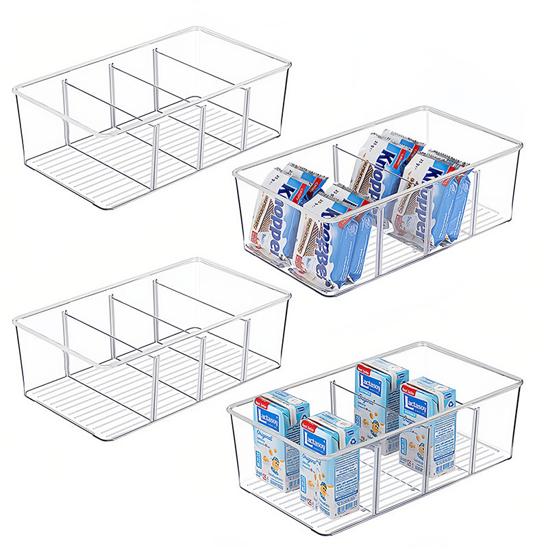 JORDAN&JUDY Boîte de rangement compartimentée, en PET, transparent, organisateur de bureau pour snacks, café et sachets de thé, 26,5 x 15,3 x 8,9 cm, lot de 4