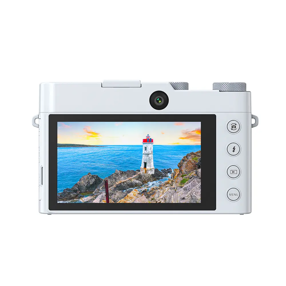 Songdian Appareil photo numérique Objectif zoom optique 8X 5K 64 MP Appareil photo à double objectif Vision nocturne en couleur Pour étudiants adolescents débutants - Blanc