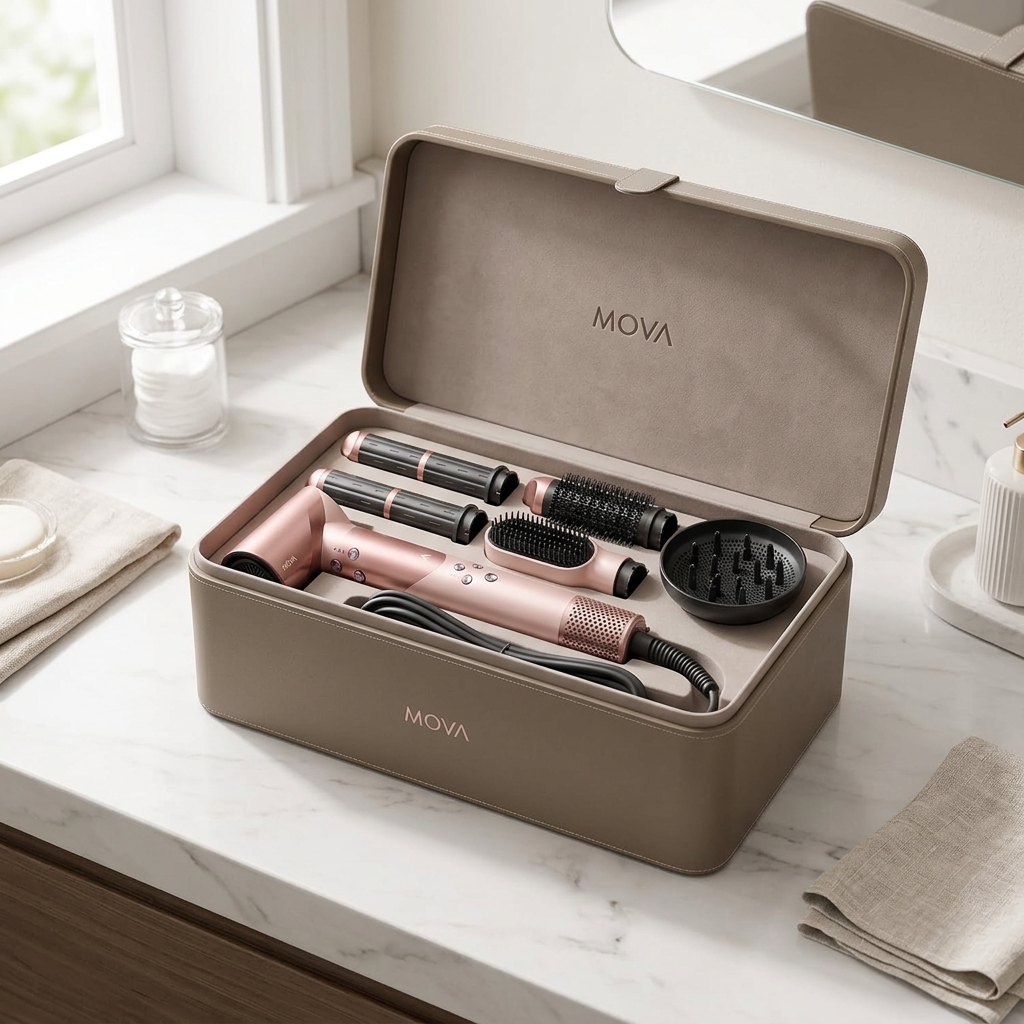 MOVA Master 10 Multi-Styler 7-en-1 — Sèche-Cheveux Intelligent & Styler pour Boucler, Lisser, Volumiser & Séchage Rapide, Coffret Cadeau Complet avec Boîte de Rangement - Or Rose