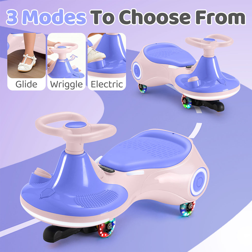 Neuleb Voiture électrique zigzagante pour enfants, Batterie rechargeable 12 V, Trottinette bascule 3 en 1 avec pédale, Musique Bluetooth et roues lumineuses, Max 3,2 mph