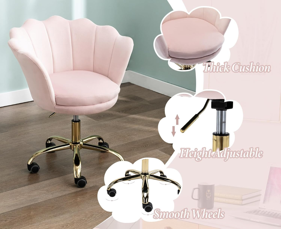 CHAIRUS Ya-Home Chaise de bureau pivotante avec hauteur réglable et roulettes - Rose clair