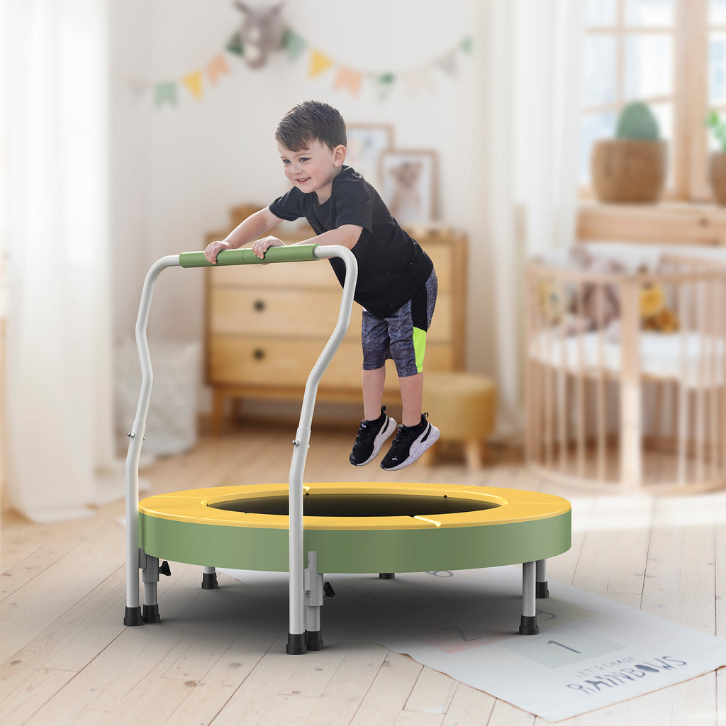 SPORTSOUL Mini trampoline pour enfants 3-6 ans avec barre de maintien en mousse très sûre, Trampoline d'intérieur pour tout-petits 36 pouces avec housse sans interstice pour intérieur