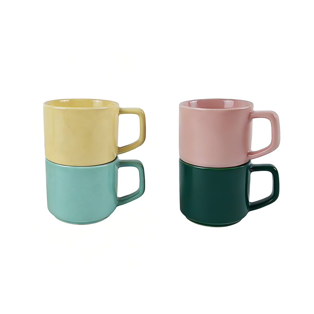 Lot de 4 petites tasses en céramique, 120 ml, couleurs douces (jaune, bleu, vert, rose), tasses à expresso ou à dessert
