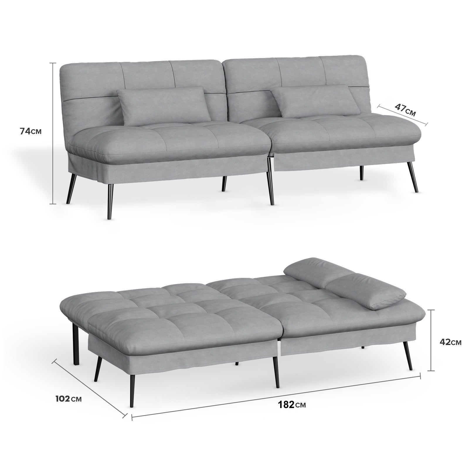 COMHOMA Canapé-lit avec fonction de couchage - Housse de canapé - Canapé d'angle - Canapé 4 places - avec dossier réglable en tissu gris