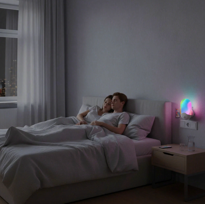 Lichty Veilleuse RGB télécommandée, 7 couleurs, SMD LED, 0,5 W, 110–220 V, ABS + métal, fonction de minuterie, pour chambre et chambre d’enfant