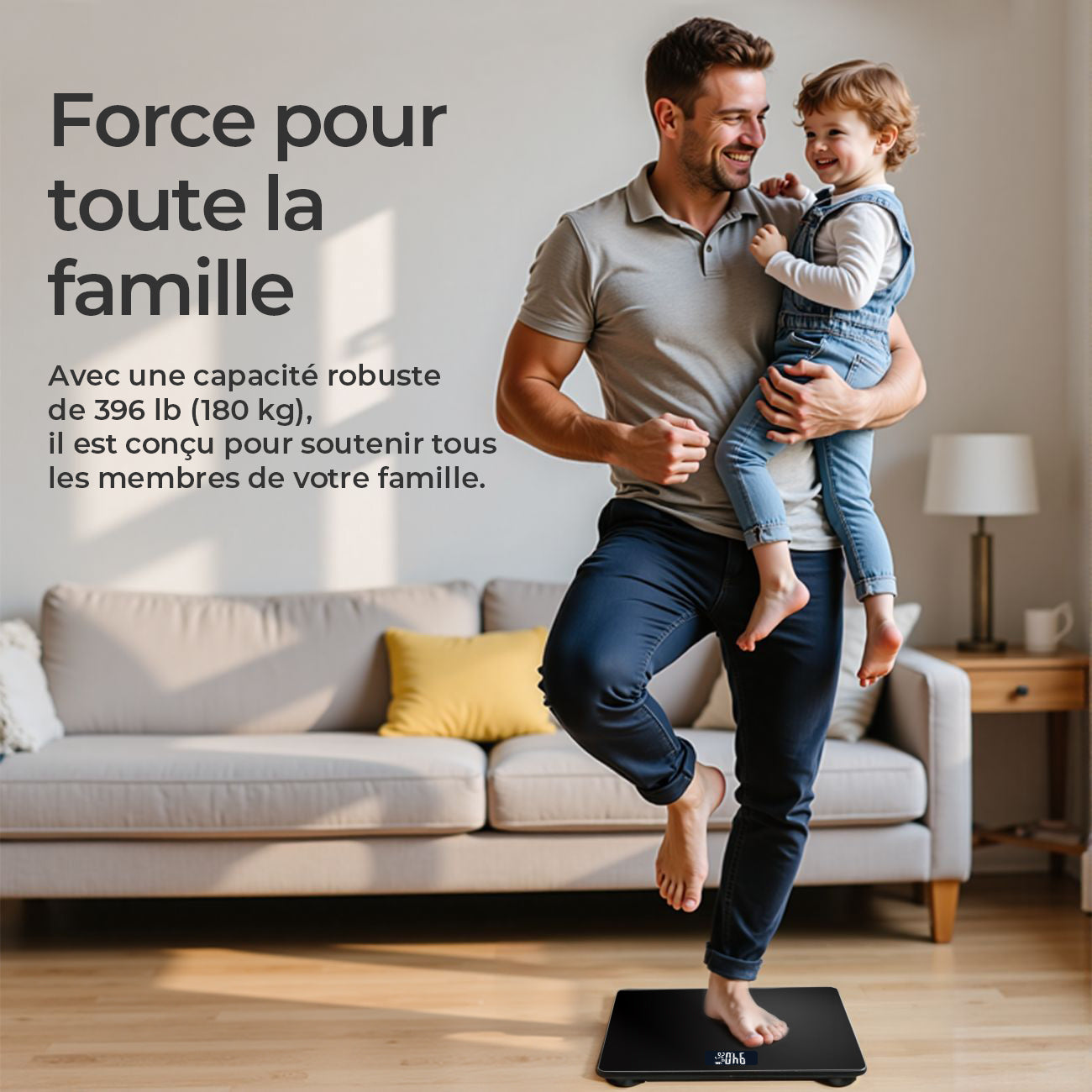 Sparoma Pèse-personne numérique noir AD-26 – Fonctionnant sur piles (2 × AAA, piles non incluses), capacité 180 kg/400 lb, précision 0,05 kg, verre trempé 4 mm, écran LCD, pour salle de bain, chambre et usage domestique