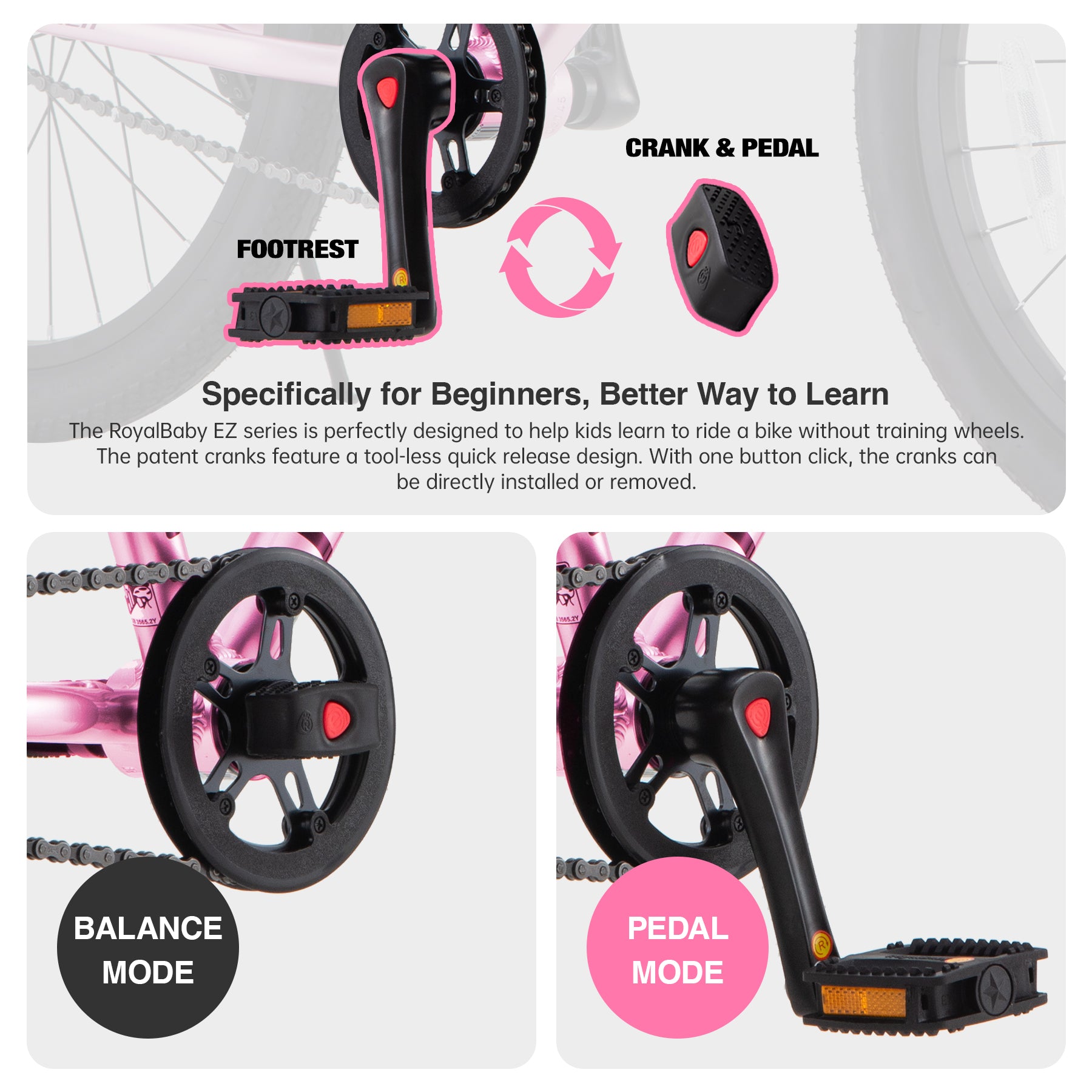 RoyalBaby Vélo pour enfants + Aluminium EZ Alien + 20 pouces Rose, Poids net 6,9 kg