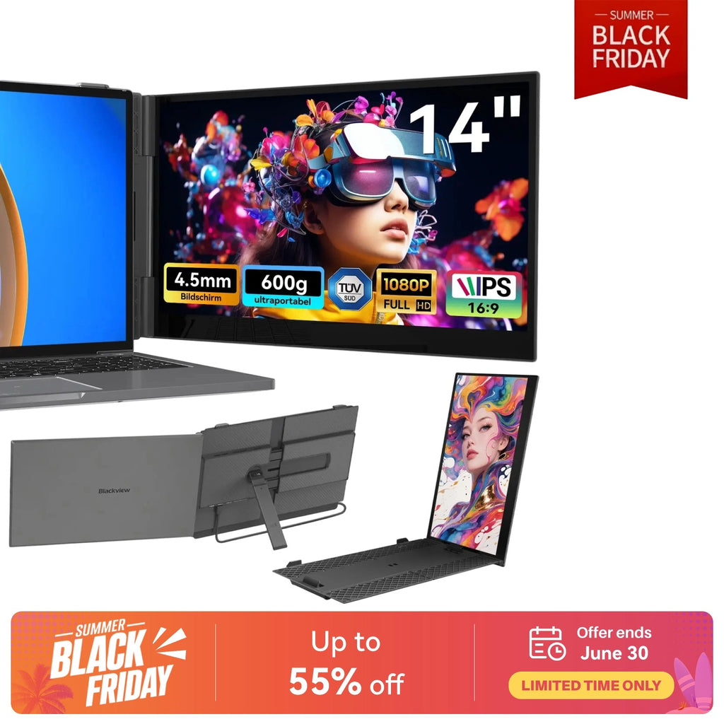 Blackview SCM6 Écran moniteur pour ordinateur portable 13"-17", 600 g, 4,5 mm, FHD IPS 14" avec protection des yeux, support intégré, Plug & Play pour Mac/Windows/Android
