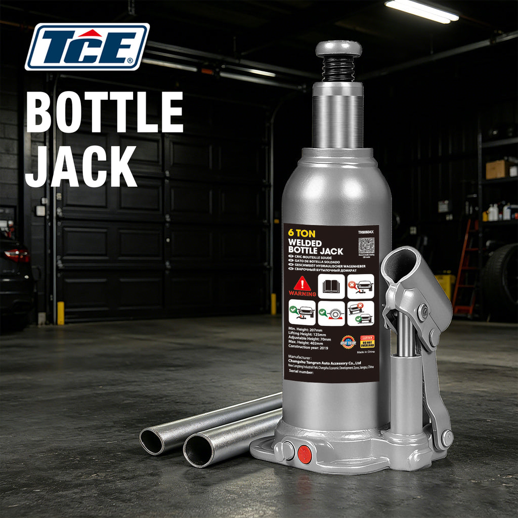 TCE Cric Bouteille Hydraulique Vertical Robuste 6t 207-402mm Base en Acier Forgé Tige de Piston Chromée avec Soupape de Sécurité Anti-Débordement pour Lever des SUVs Pick-Ups Camions