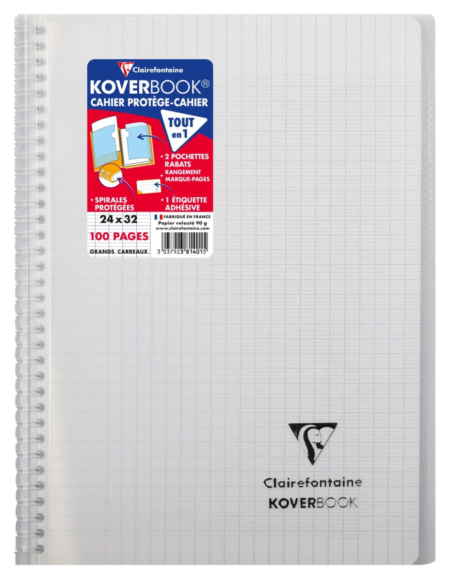 Koverbook Carnet à Spirale 24x32 cm Réglure Large 100 Pages Couverture Transparente