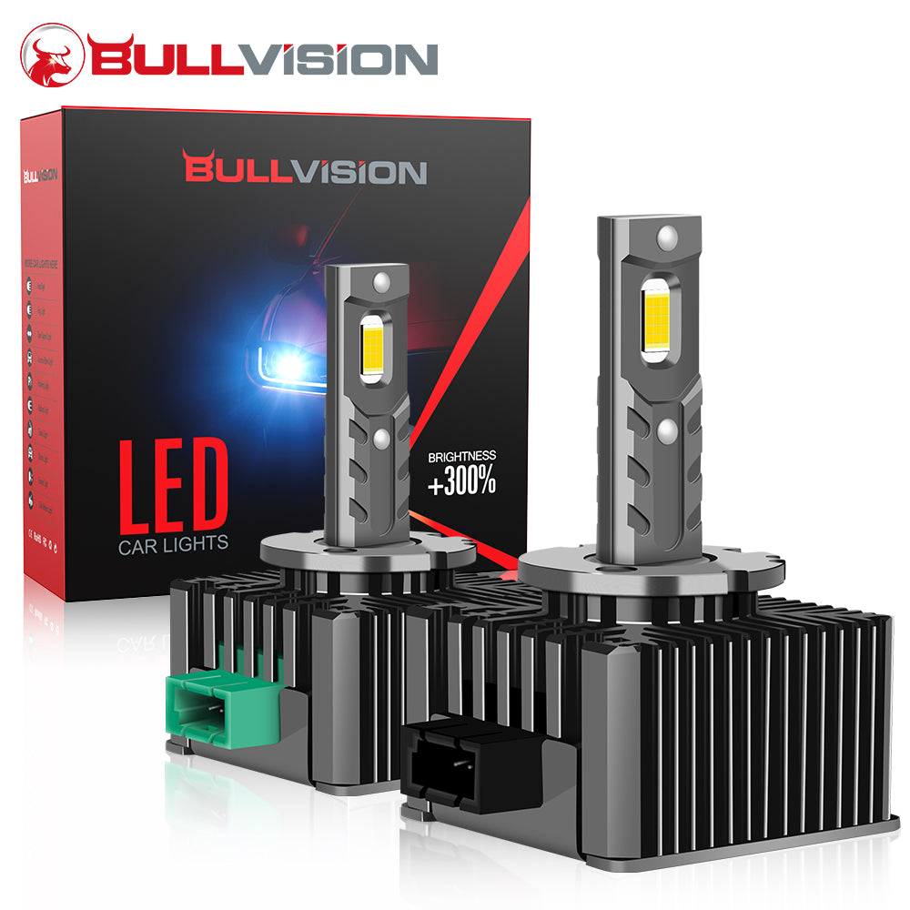 Bullvision Ampoules LED D2S/R pour phares, luminosité de 20 000 lm, lumière blanche 6000 K, conception 1:1 avec ventilateur de refroidissement, Plug & Play, lot de 2