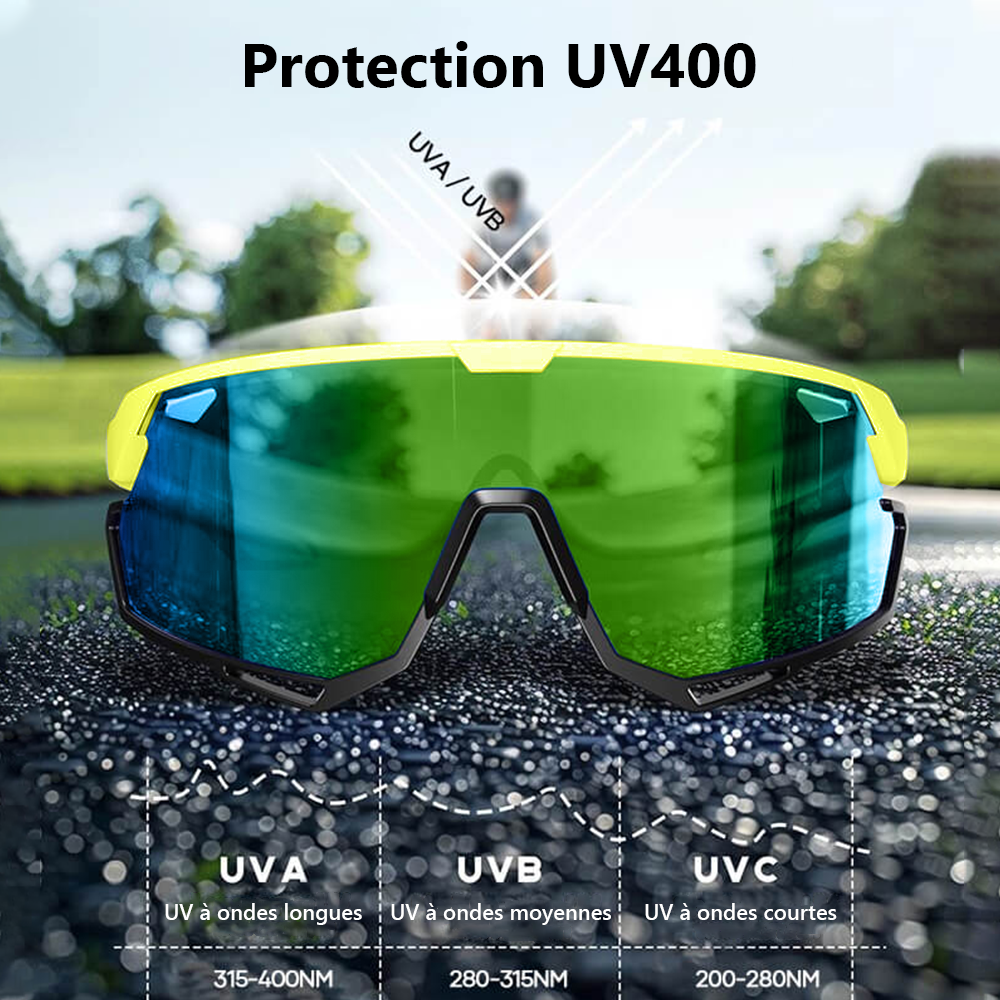 Revoray X3 Lunettes de soleil de cyclisme avec verre monobloc en PC haute définition et antichoc, monture légère en TR90, protection UV400, et design aérodynamique - Vert