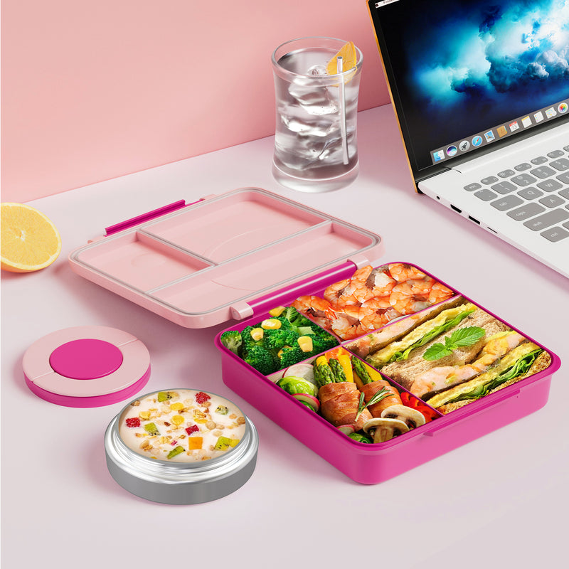 Meoky Boîte repas compartimentée à fermeture unique 54 oz - Rose