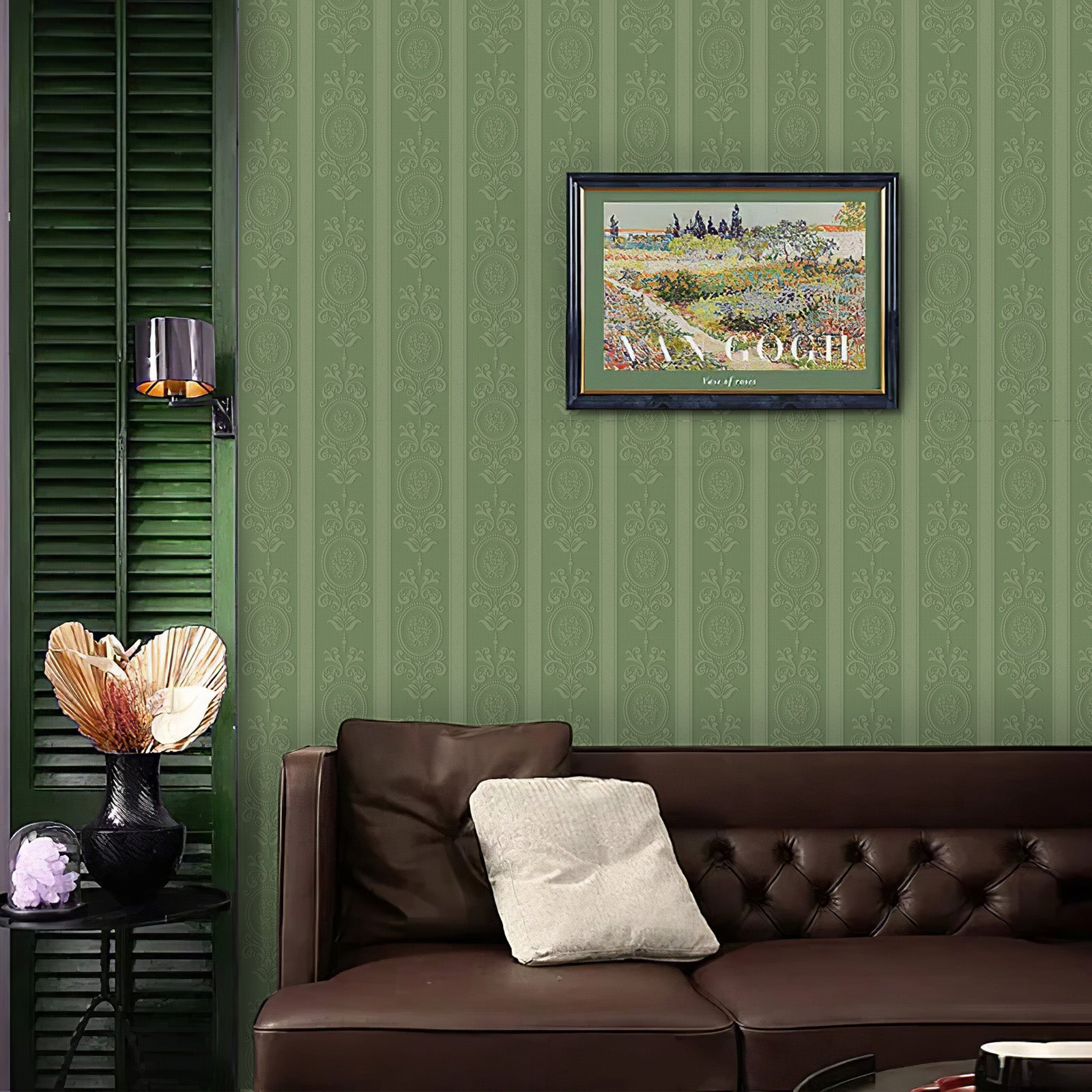 Murgall Rouleau de papier peint adhésif 3D Rococo vert - 44 x 305 cm
