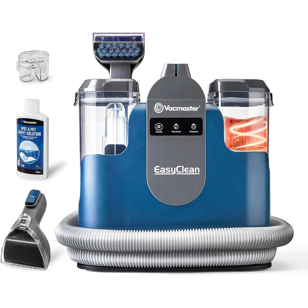 Vacmaster SCC1201H Shampouineuse Chauffante pour Tapis et Canapés, Nettoyeur Détacheur 500 W, Double Réservoir 1,6 L/0,95 L, Tuyau Autonettoyant de 1,8 m, pour Escaliers et Sièges Auto