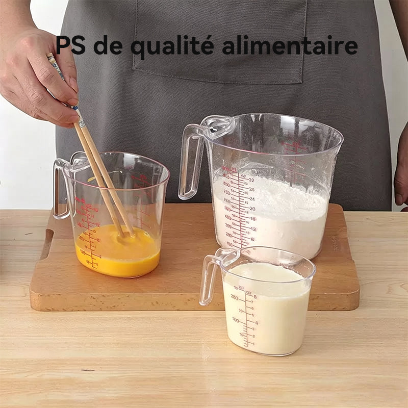 JORDAN&JUDY Lot de 3 verres doseurs transparents, gradués pour la pâtisserie, 250 ml*1 + 500 ml*1 + 1000 ml*1