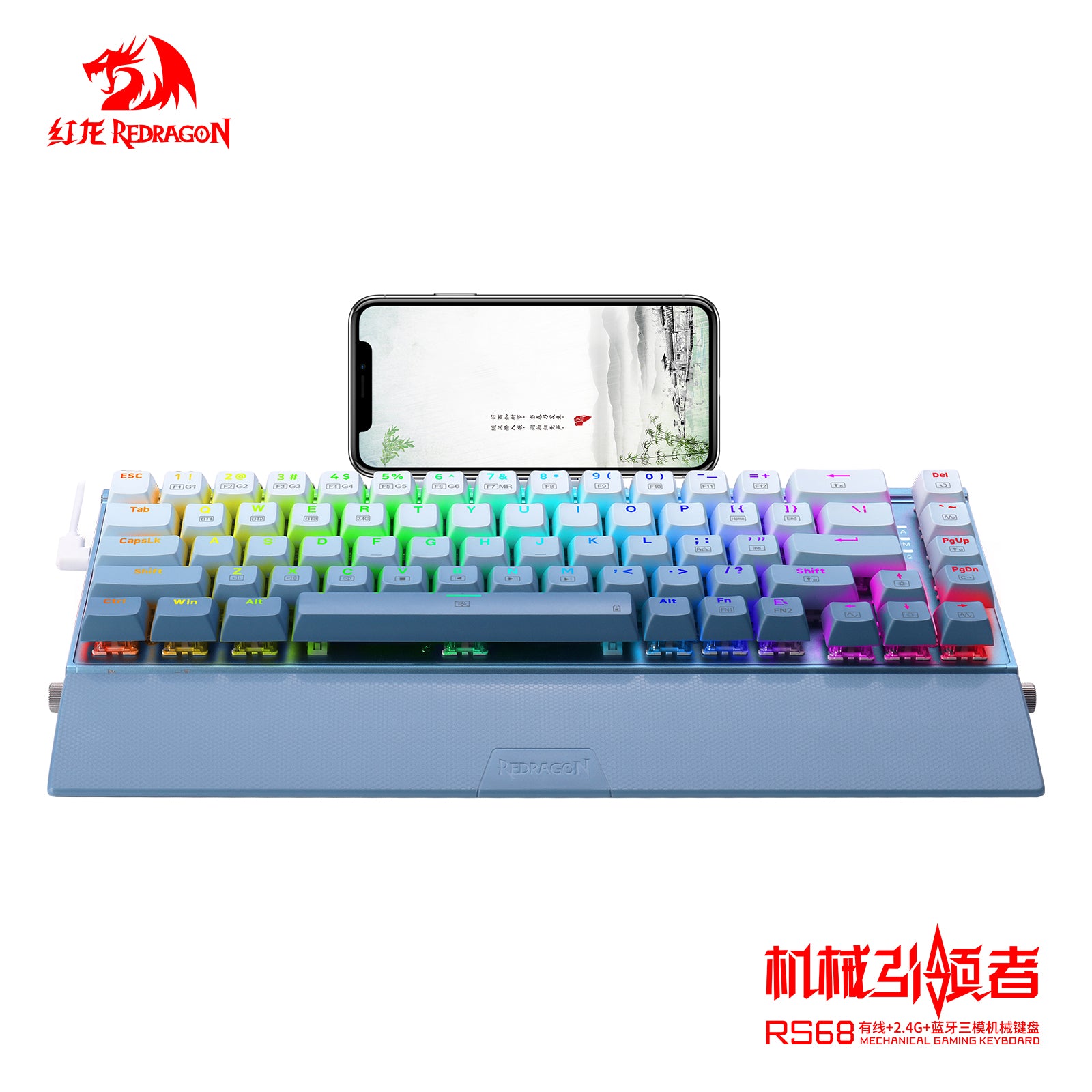 RS68 série 3ème Mock Examination, clavier mécanique sans fil en alliage d’aluminium, changement de type de switch à chaud, Bluetooth, support de poignet détachable, pour e-sport