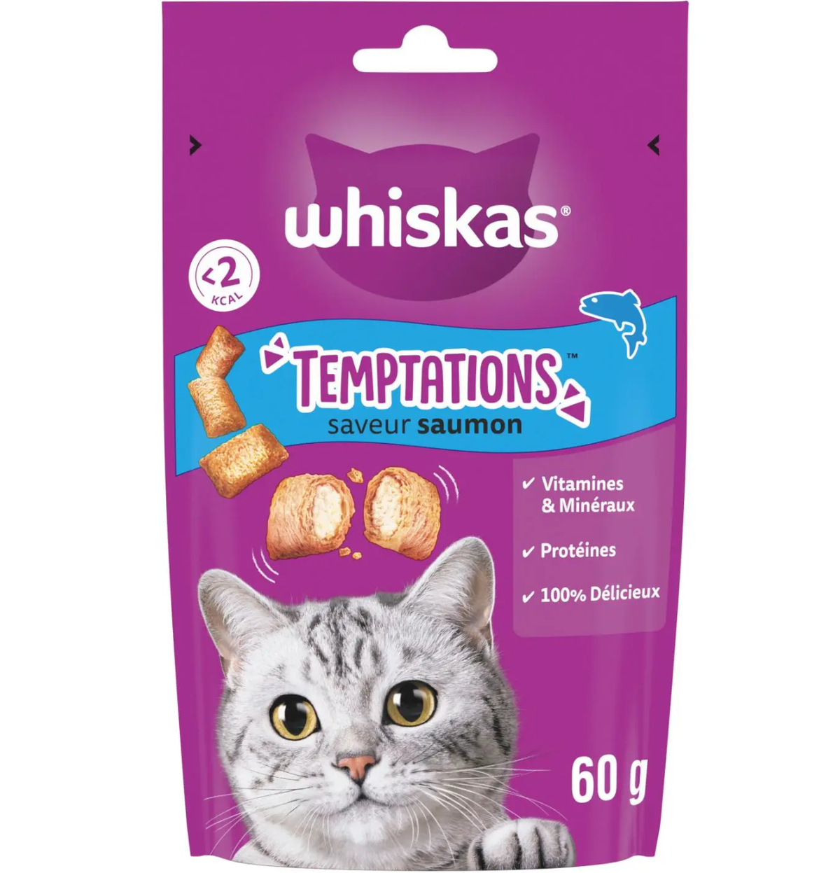 WHISKAS Temptations Friandise pour Chat Saumon 60 g