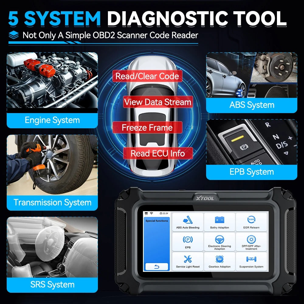 xtool D5S Outil de diagnostic OBD2 pour 4 systèmes moteur/ABS/coussin gonflable/transmission, 16 réinitialisations huile/frein/SAS/BMS/ABS/DPF/TPMS/papillon des gaz